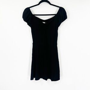 Reformation Black Ribbed Cap Sleeve Fit & Flare Dress